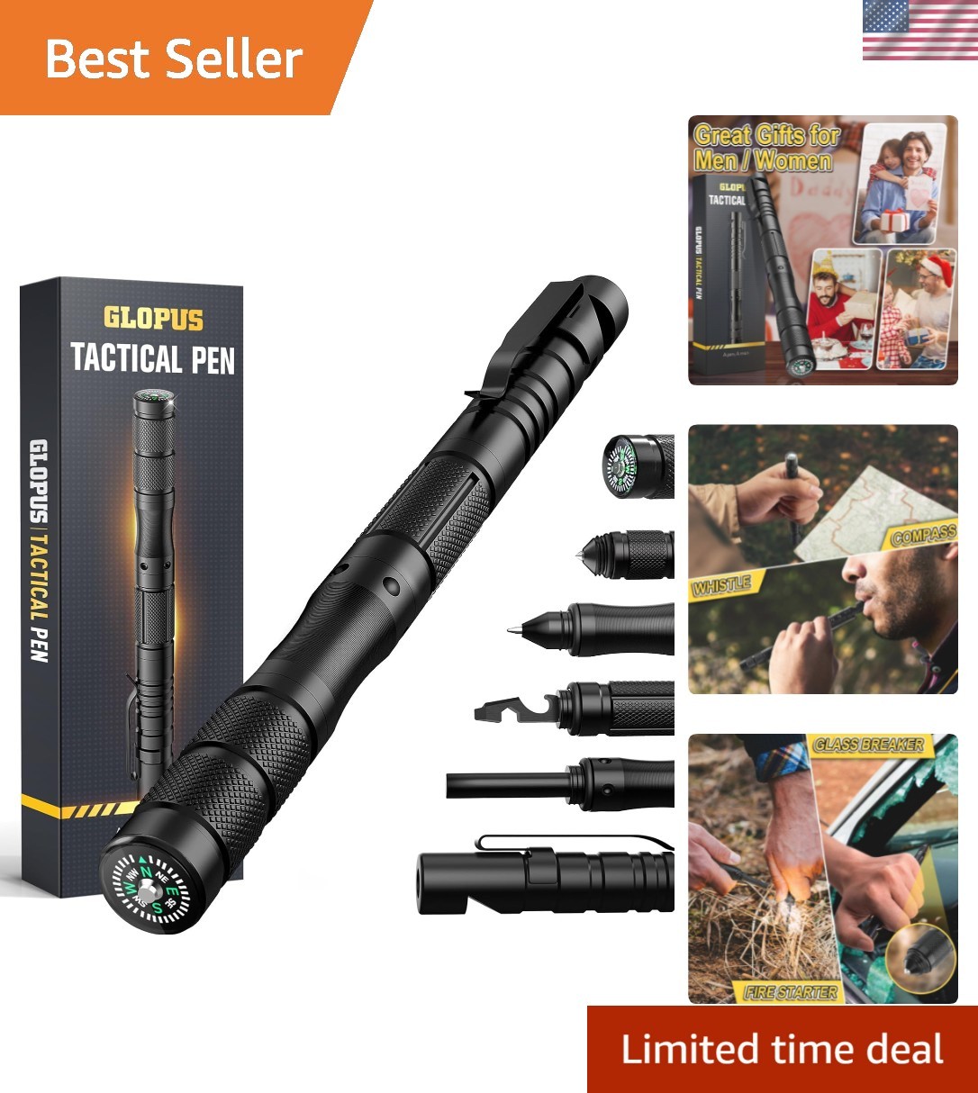 Multi-Tool Tactical Pen - Compact 9-in-1 Gear for Camping and Hiking Enthusiasts