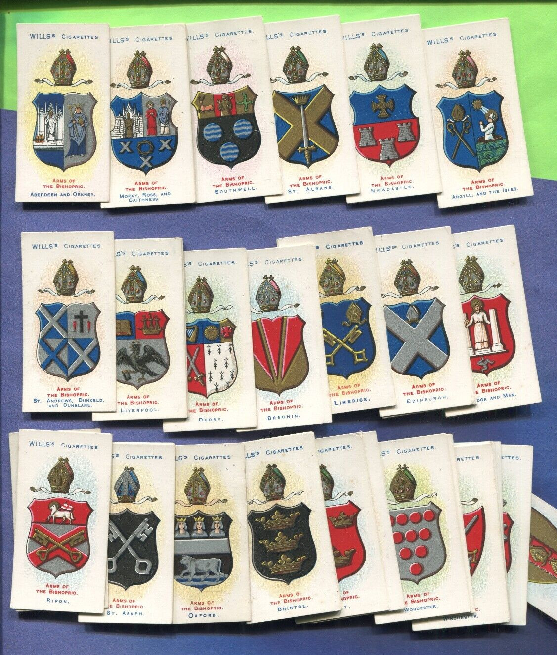 1907 W.D. & H.O. WILLS ARMS OF THE BISHOPRIC 50 TOBACCO CARD SET 1907 W.D. & H.O. WILLS ARMS OF THE BISHOPRIC 50 TOBACCO CARD SET