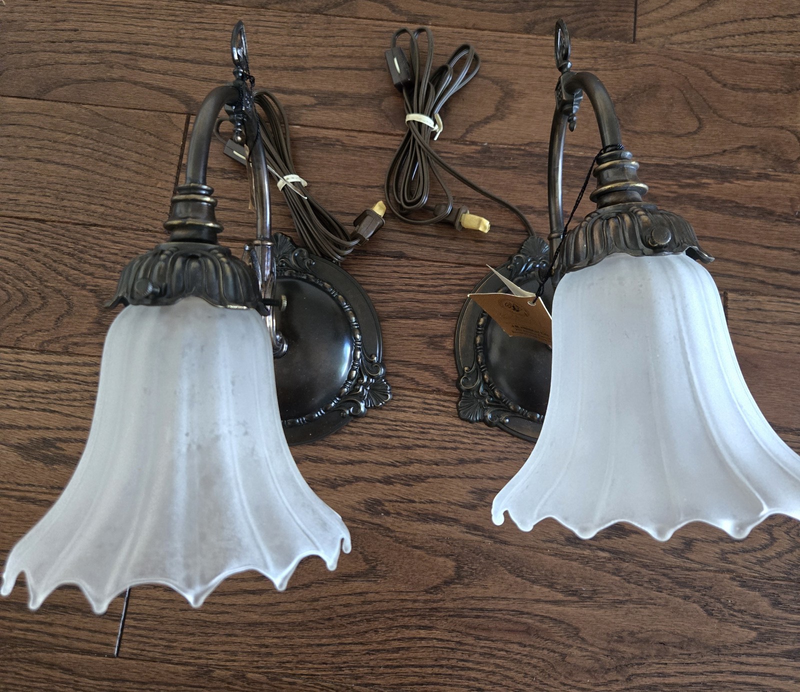 2pc Vintage J.B. HIRSCH Co. Brass Bronze Sconce Electric (H)