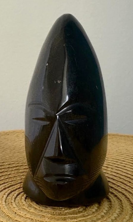 Hand Carved Black Obsidian Tiki Head Figurine Statue Healing Stone Paperweight