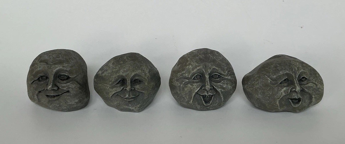 Happy Face Resin Rock Whimsical Stone Figures ~ Set Of 4