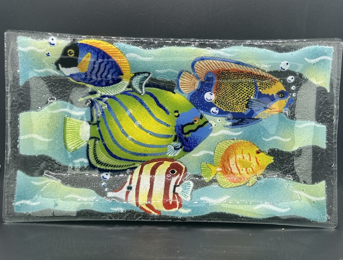 Peggy Karr Fused Glass Art Plate Platter  Tropical Fish Nautical Decor BN35