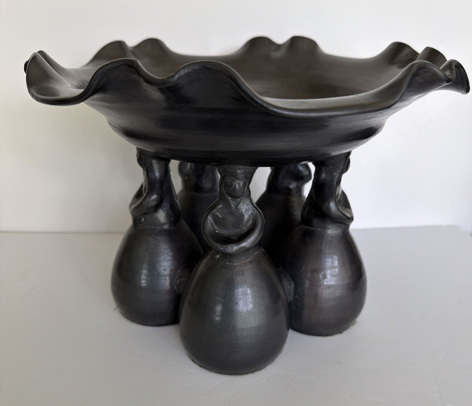 Vintage Oaxaca Black Clay Pottery Bowl LAMA Mexico 5 Ladies Barro Negro Folk Art