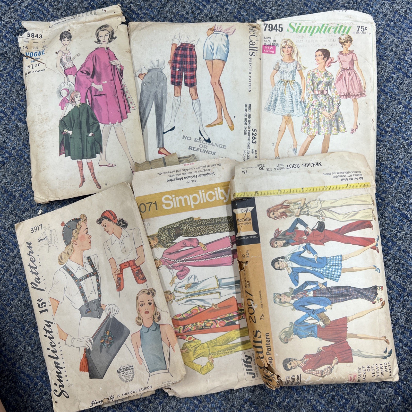 Lot 6 Vintage 1960s Sewing Patterns Vogue McCalls Simplicity Womens Fashion