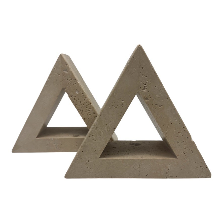 Fratelli Mannelli Travertine Triangle Bookends Enzo Mari Italy MCM Set 1960\'s