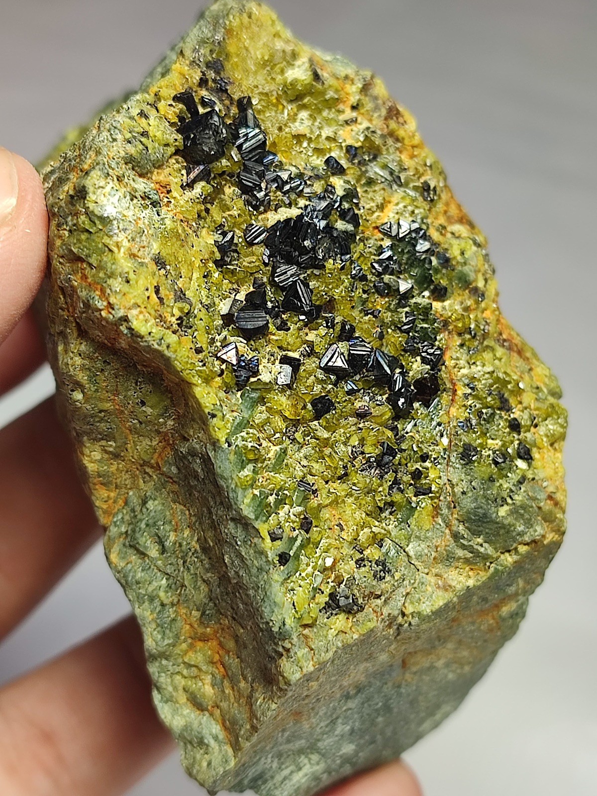 Magnetite With Epidote & Diopside Crystals Grown On Matrix Unique Combination.