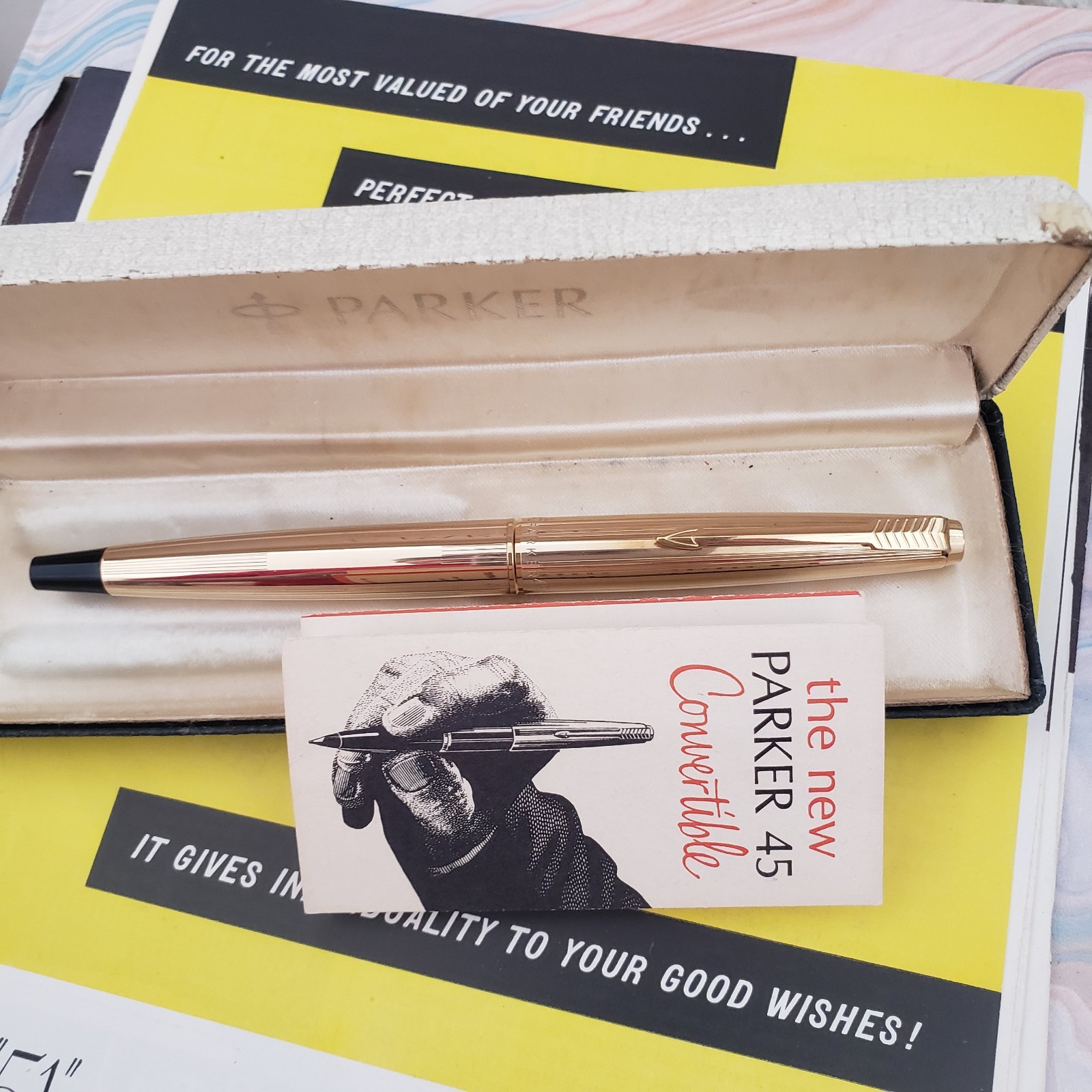 1960\'s Parker 45 Insignia Gold Filled Fountain Pen 14k Gold M Nib