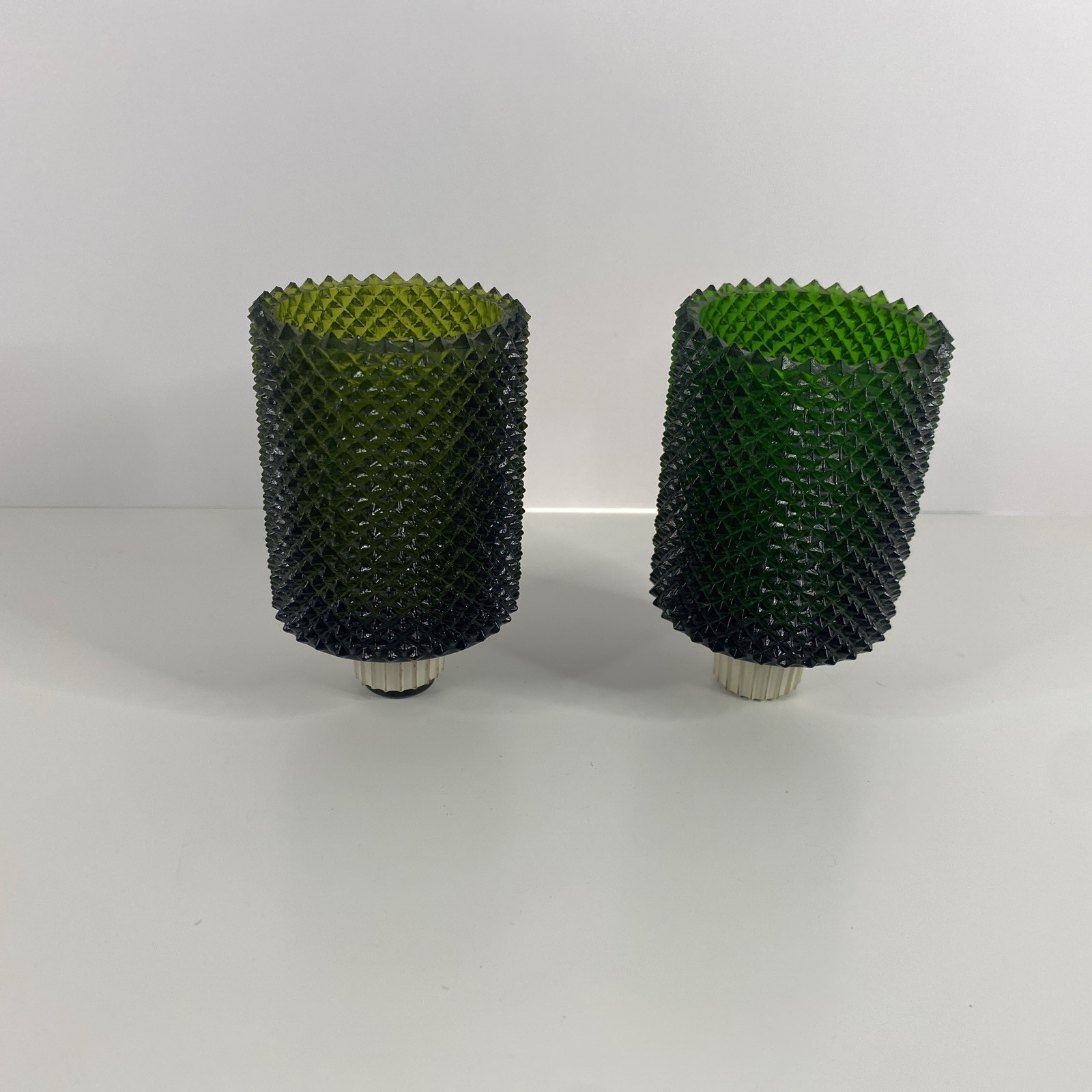 2 Diamond Cut Green Glass Peg Votive Cup Candle Holder Charmwick 2 Diamond Cut Green Glass Peg Votive Cup Candle Holder Charmwick
