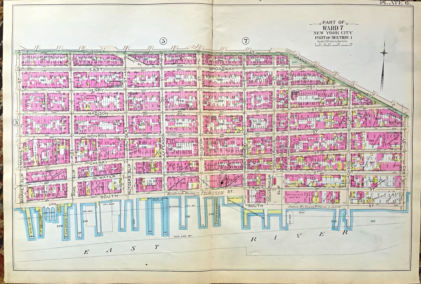 1894 Manhattan NY map Lower East Side Two Bridges Chinatown NYC 