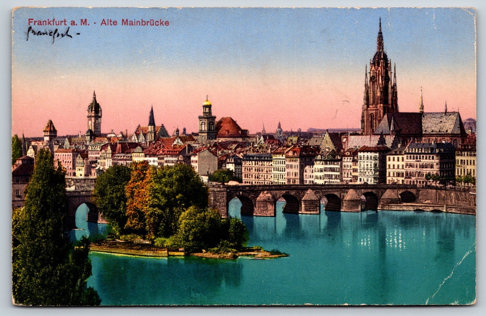 Frankfurt Bridge Germany Vintage Postcard