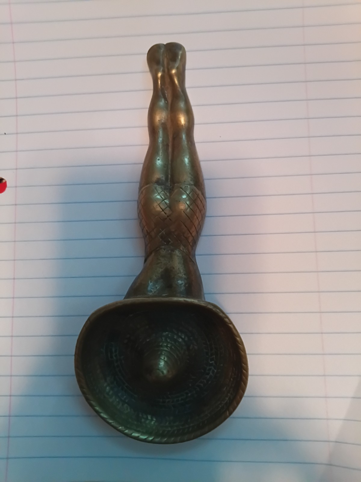 Beautiful Vintage 1950s Solid Brass Sunbathing Lady With Sombrero Trinket Dish
