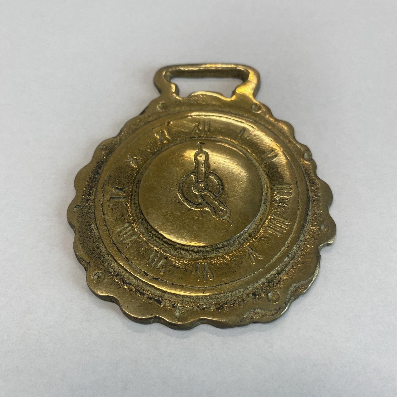 Vtg Brass Clock Face Horse Medallion - Antique Roman Numeral Harness Tack Decor