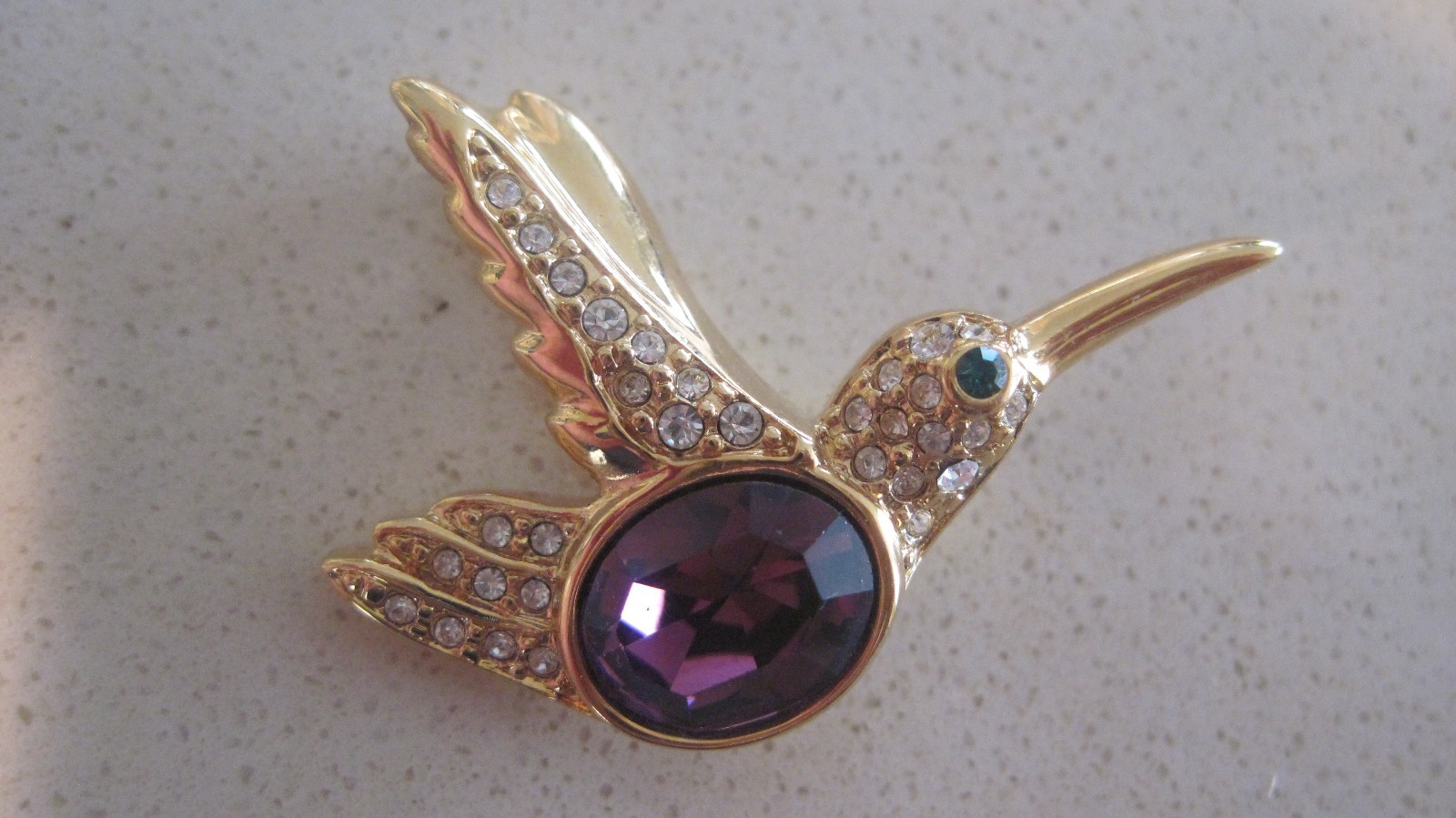 Hummingbird Gold tone w/ Purple Crystal High Quality 180