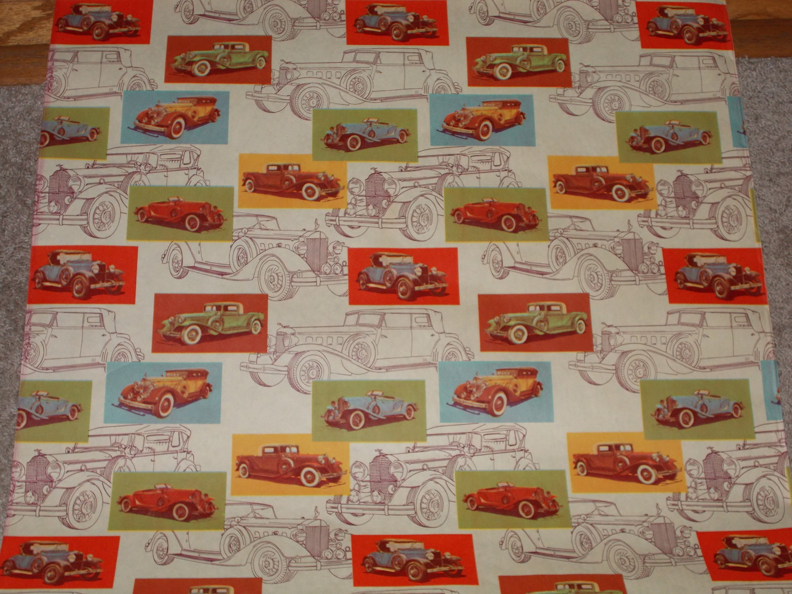 VTG ANTIQUE OLD CAR AUTOMOBILE WRAPPING PAPER GIFT WRAP FROM HUGE STORE ROLL VTG ANTIQUE OLD CAR AUTOMOBILE WRAPPING PAPER GIFT WRAP FROM HUGE STORE ROLL