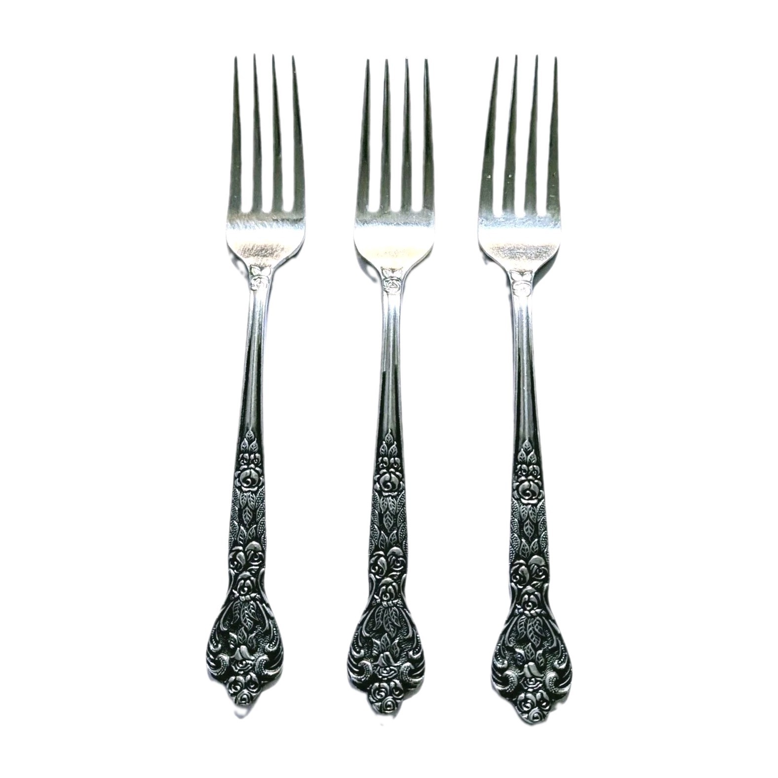 3 Vtg Versailles Forks MSI Japan Stainless Flatware Fancy 6½\