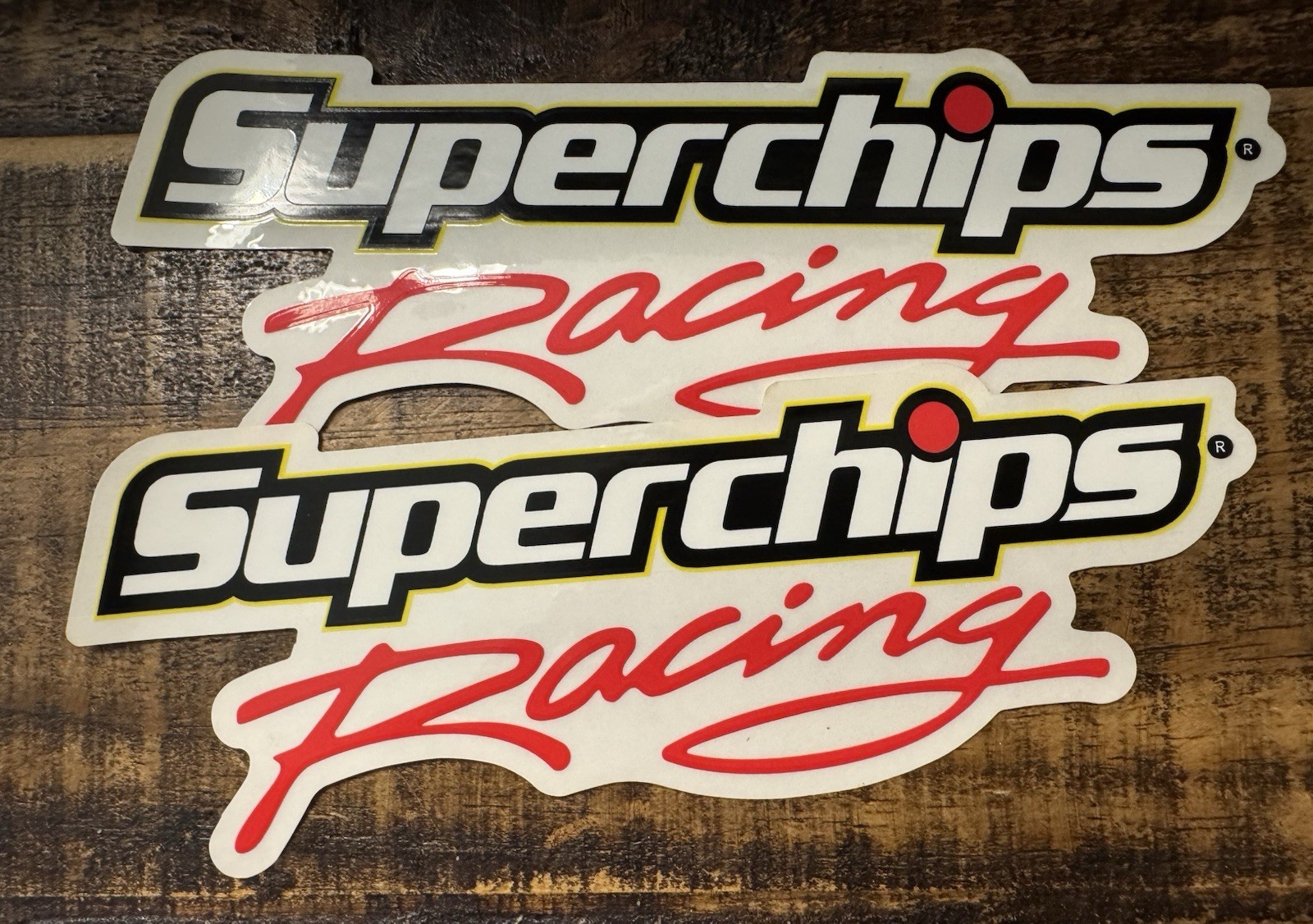 LOT 2 SUPERCHIPS Racing Super Glossy Vinyl STICKER Rare Version NHRA HOT ROD