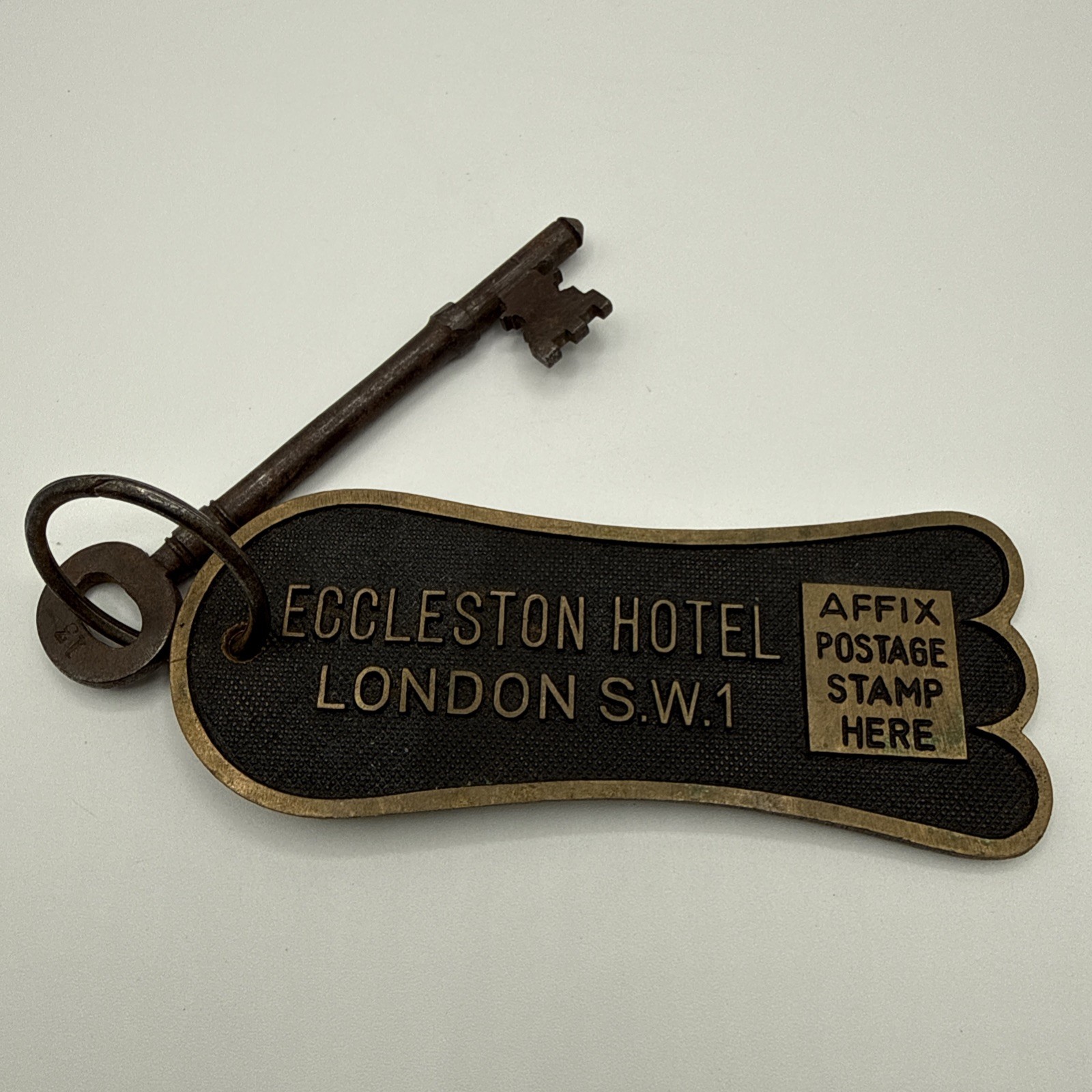 Vintage c1930s-50s Eccleston Hotel London SW1 Room 34 Brass Hotel Key Tag