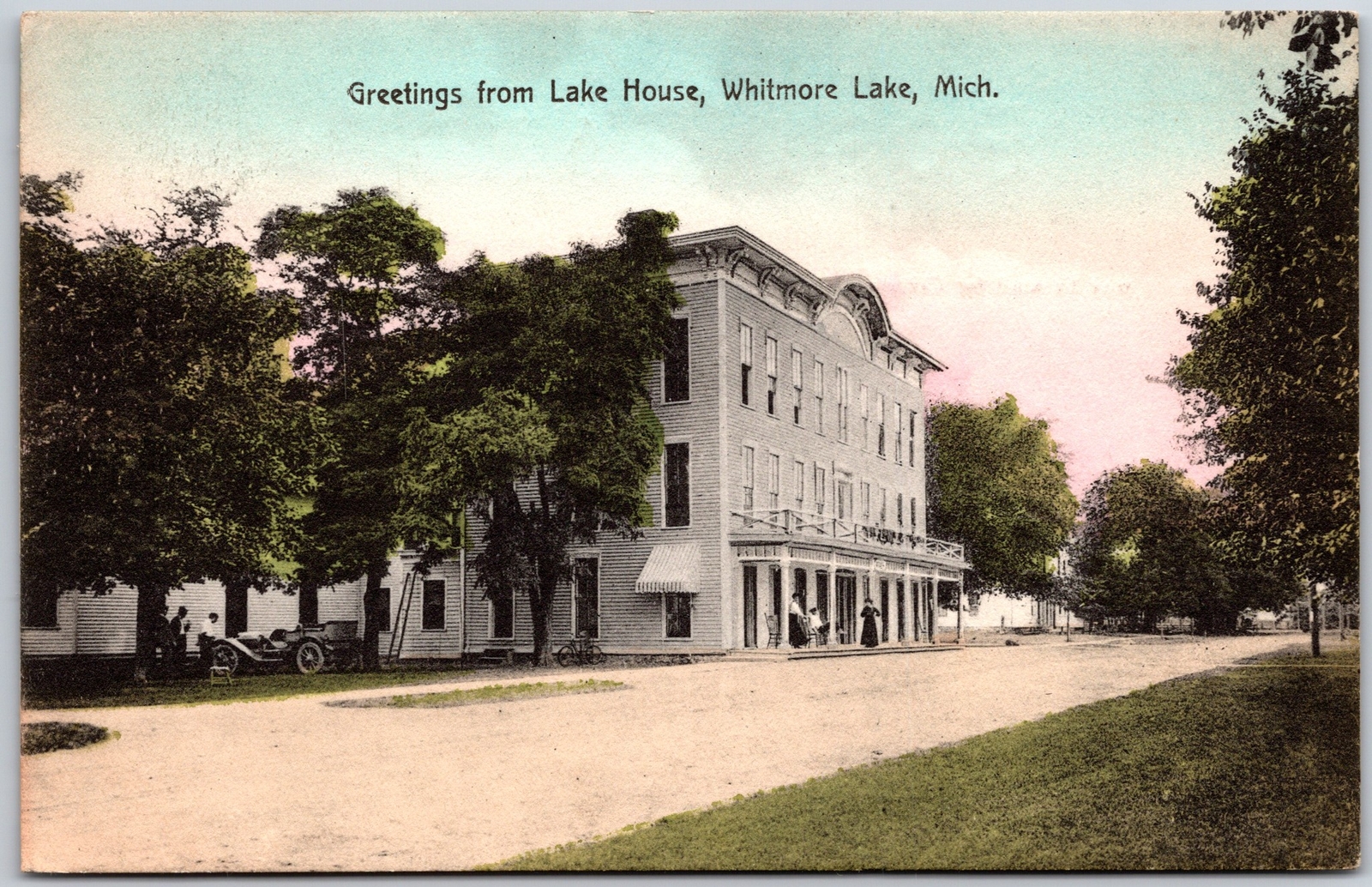 Whitmore Lake Michigan MI, Greetings from Lake House, Street, Vintage Postcard Whitmore Lake Michigan MI, Greetings from Lake House, Street, Vintage Postcard