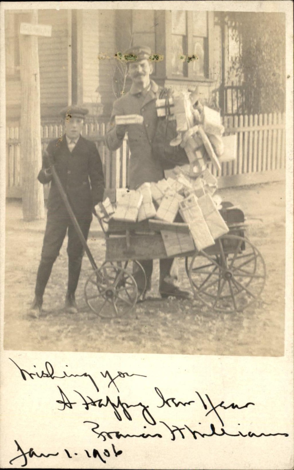 Mailman Mail Carrier Pacrels on Wagon Possibly New London CT  c1910 RPPC bhn