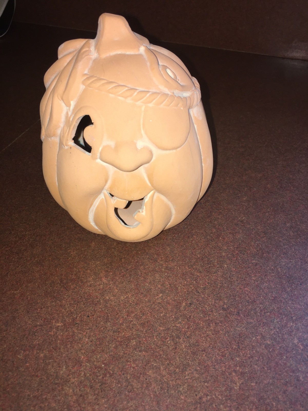 VINTAGE HALLOWEEN TERRA COTTA CANDLE HOLDER NEW PIRATE PUMPKIN CANDLEHOLDER