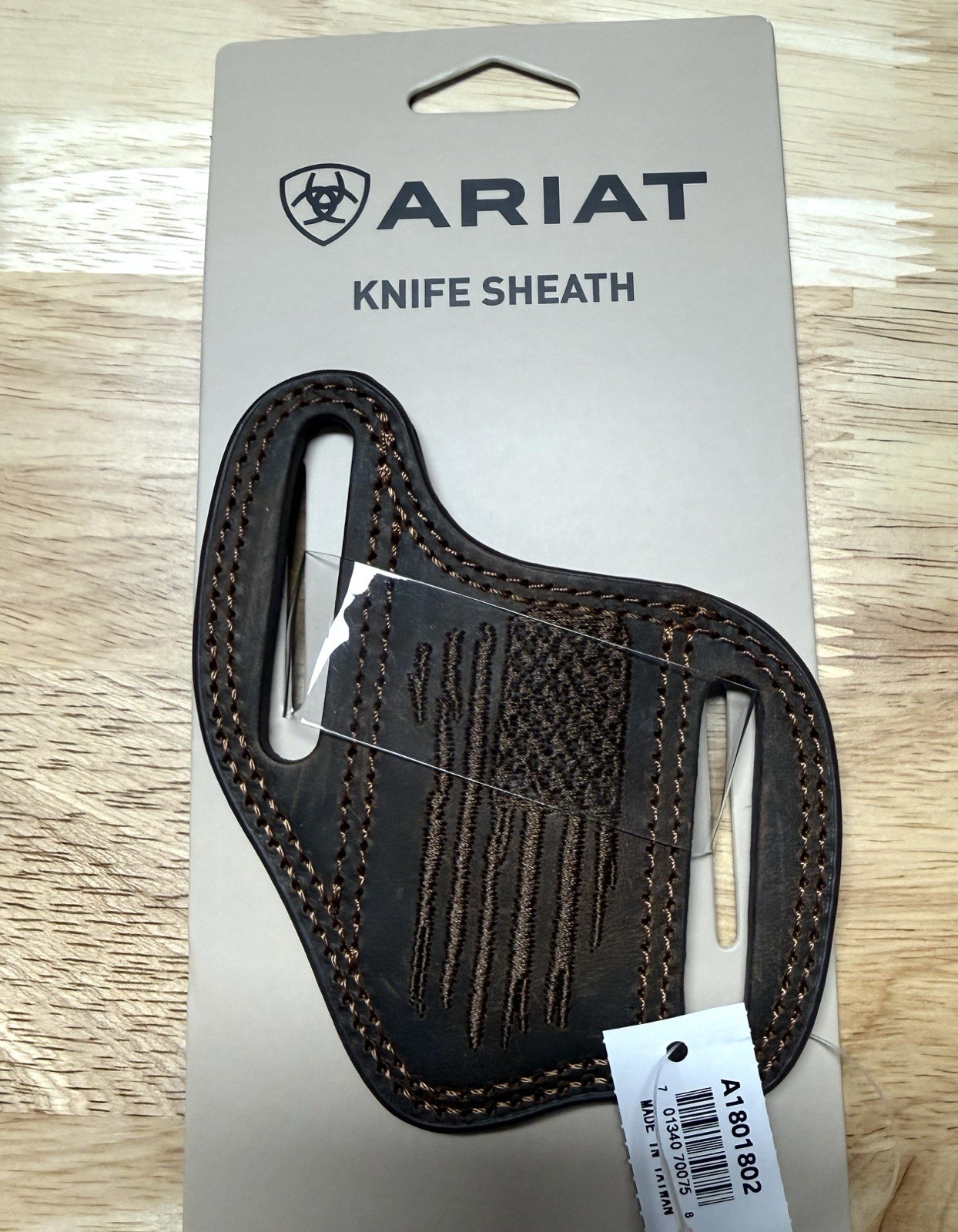 Ariat Brown Leather Belt Loop Knife Sheath Full Coverage Classic Design USA flag Ariat Brown Leather Belt Loop Knife Sheath Full Coverage Classic Design USA flag