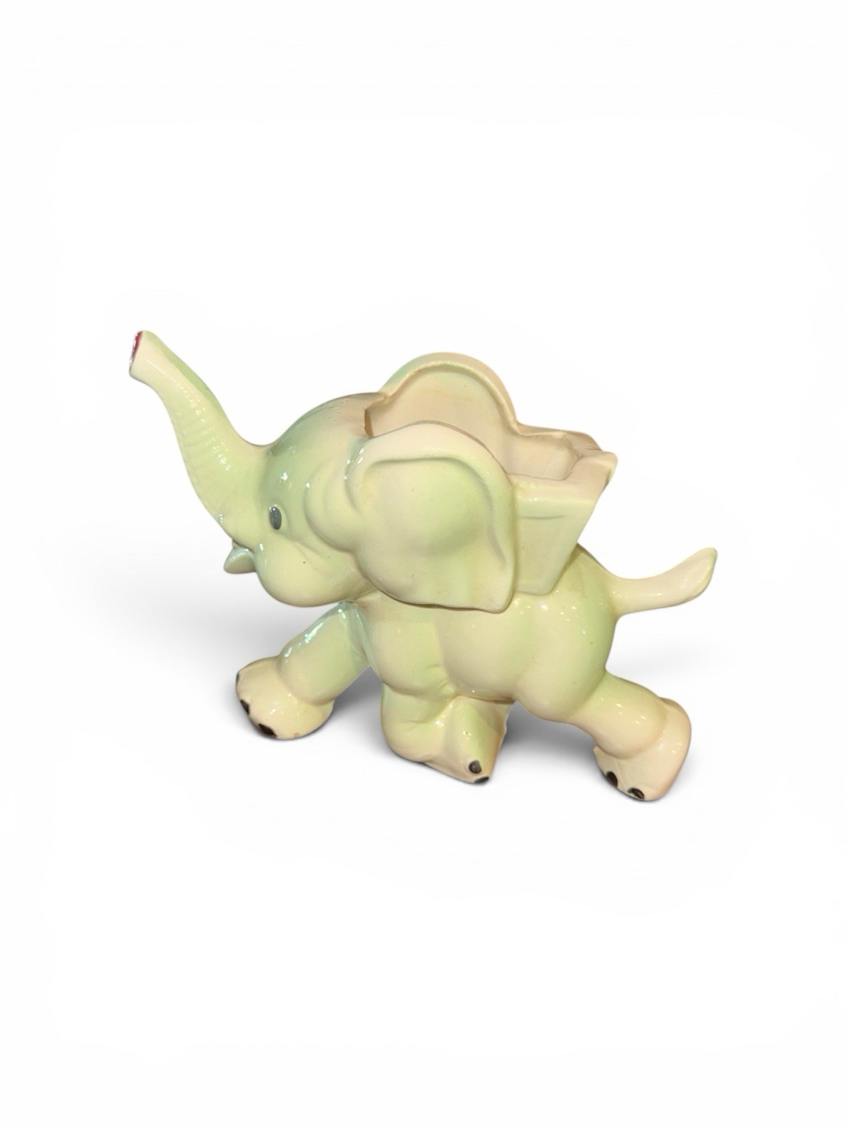 Antique Art Pottery Planter Figural Elephant Trunk Up Adorable 5”