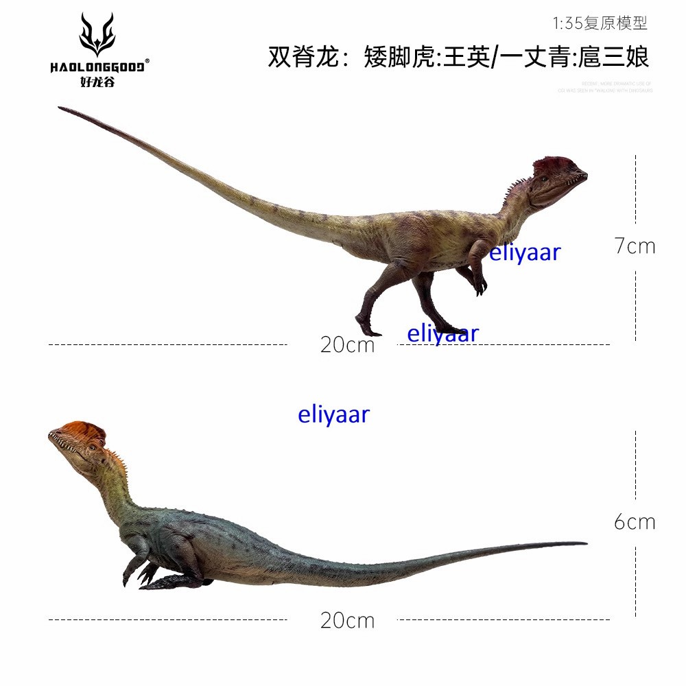 2pcs Haolonggood Dilophosaurus Dinosaur 1/35 Figurine Models Animal Display