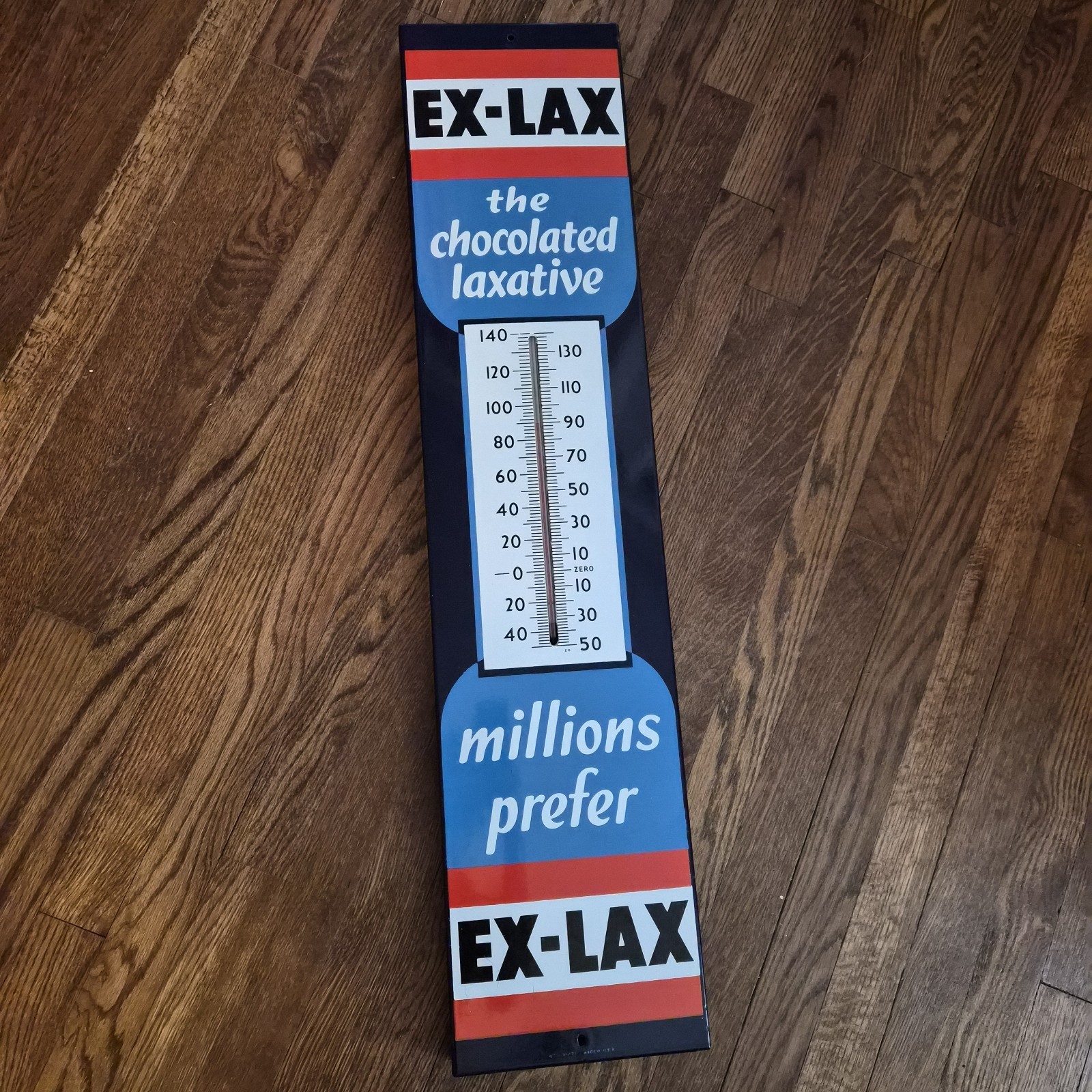 Antique c1940s Ex-Lax Chocolate Laxative Porcelain Advertising Wall Thermometer