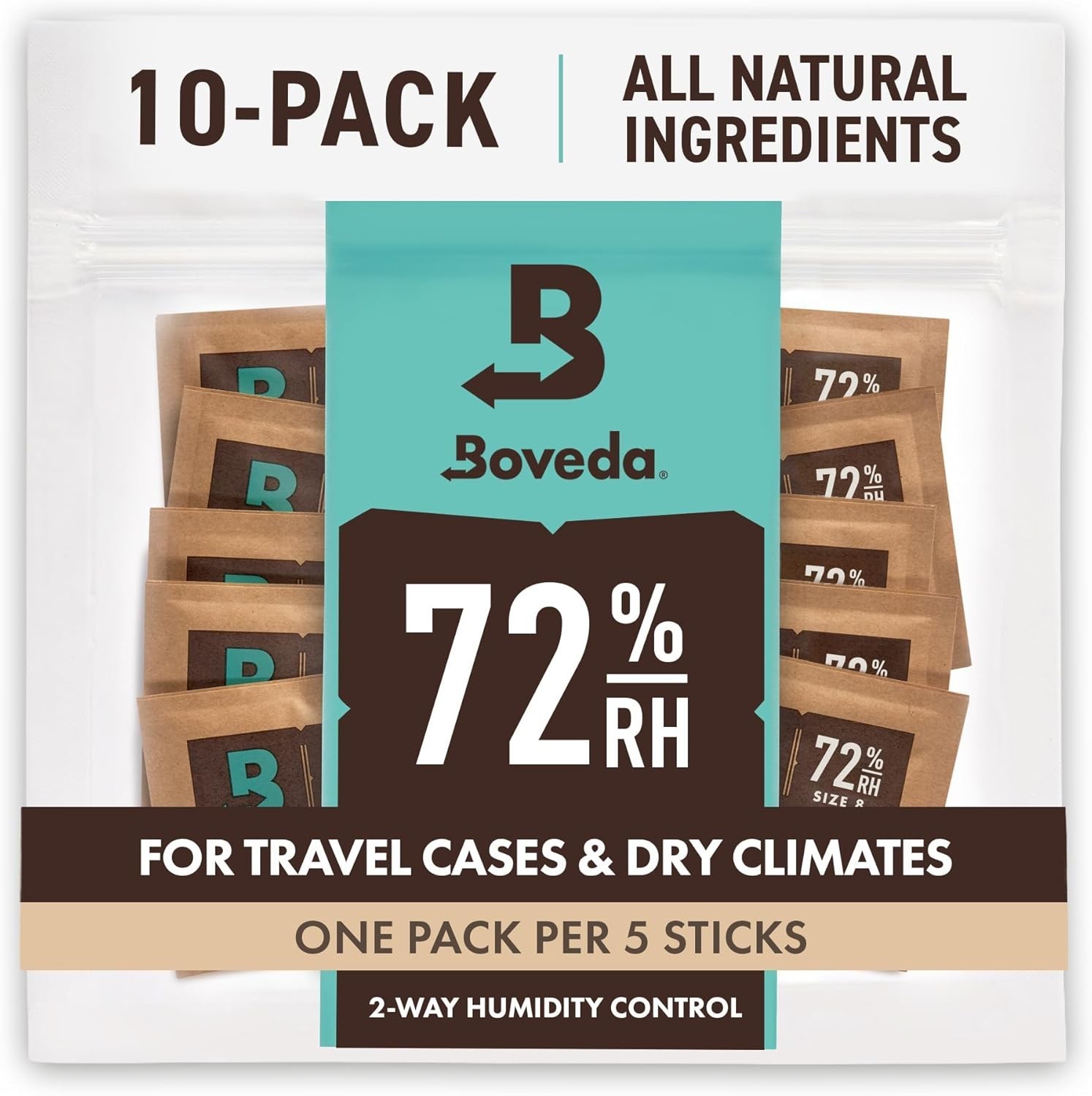 Boveda 72% RH 2-Way Humidity Control Pack 10 Count Restores and Maintains