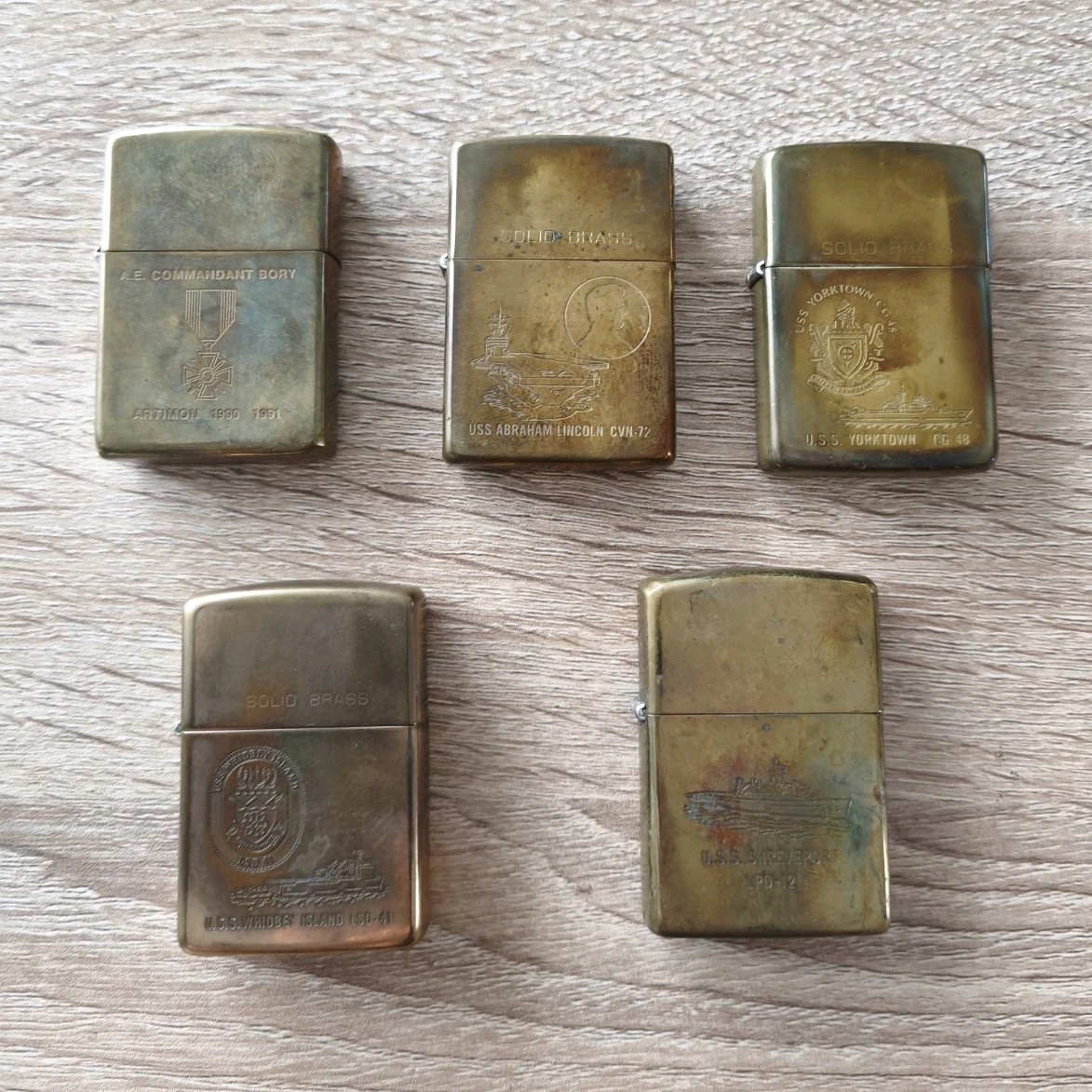 5 Military & Naval Themed Solid Brass Zippo 