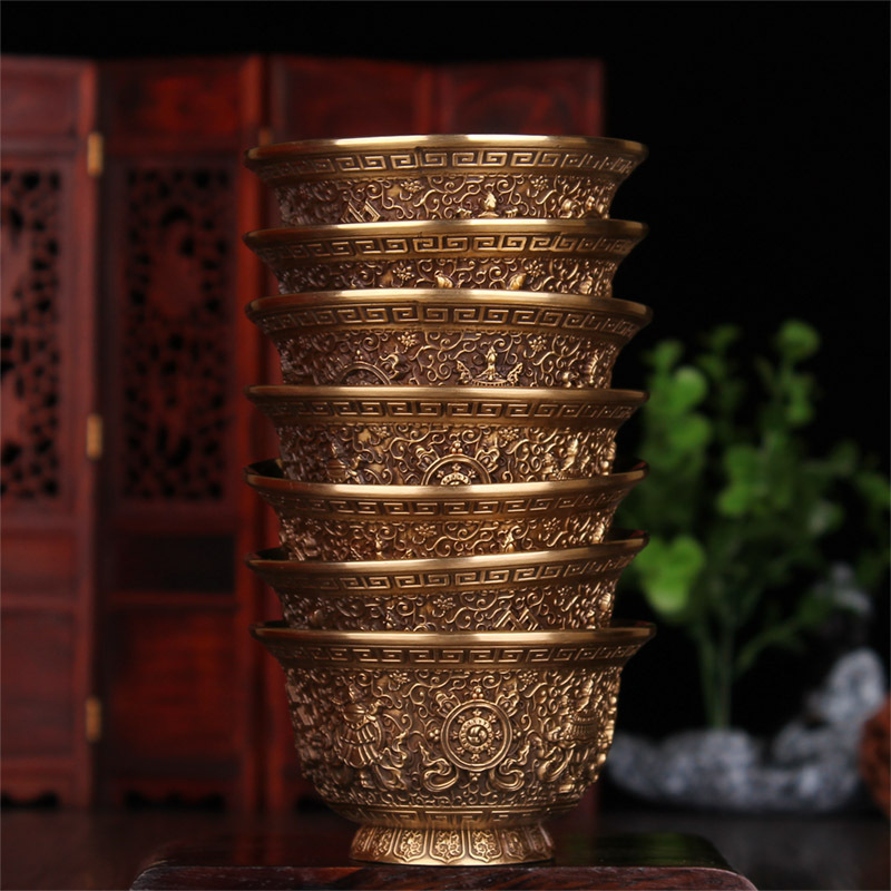 Tibet Buddhist Mikky Copper Offering Water Bowl Cup Divine Focus Ritual 7XPCS