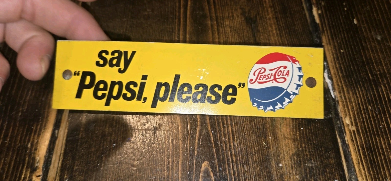 Vintage SAY PEPSI PLEASE Metal Sign Small But Super Condition 