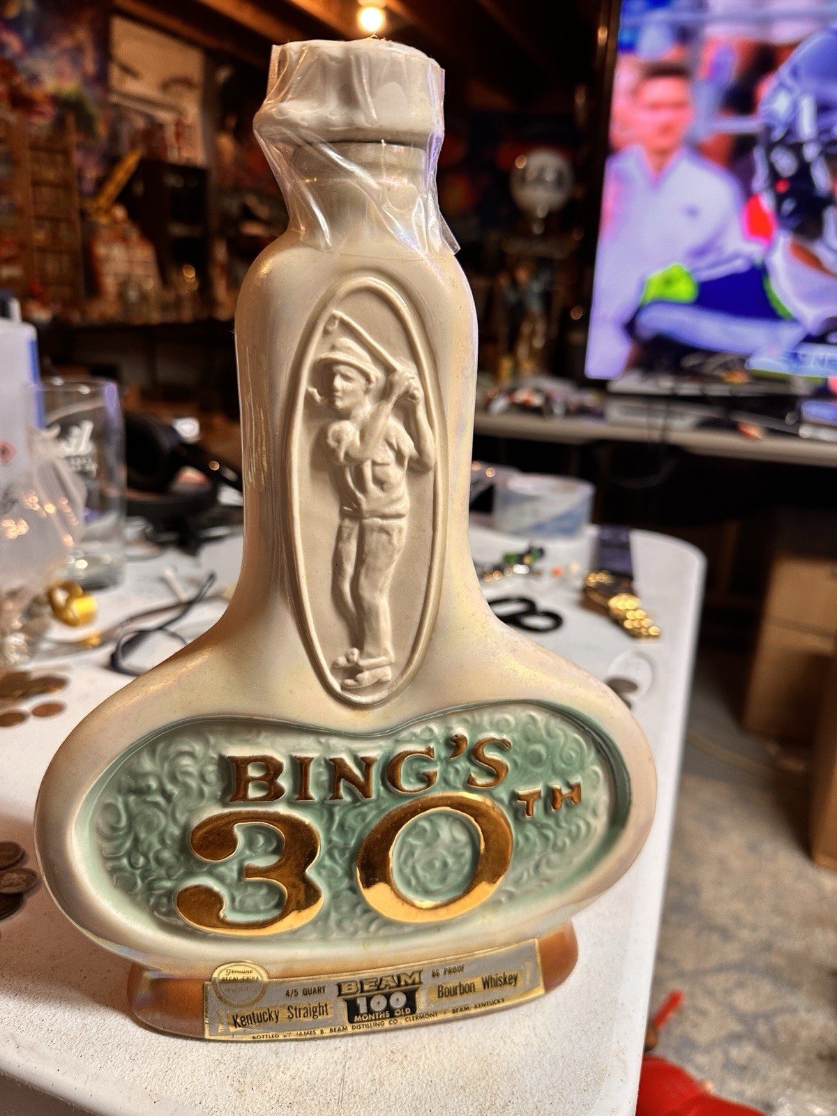 1971 Bing\'s 30th Bing Crosby Golf Jim Beam Whiskey Liquor Decanter NICE