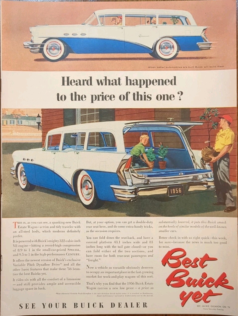  1956 Blue & White Buick Station Wagon Print Ad, Trip To Tree Nursery 