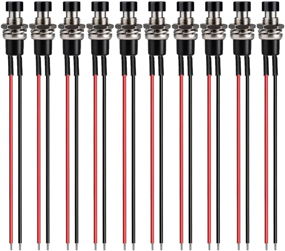 10PCS Prewired Mini Momentary Push Button Switch SPST NO 3V-230V 7mm Black