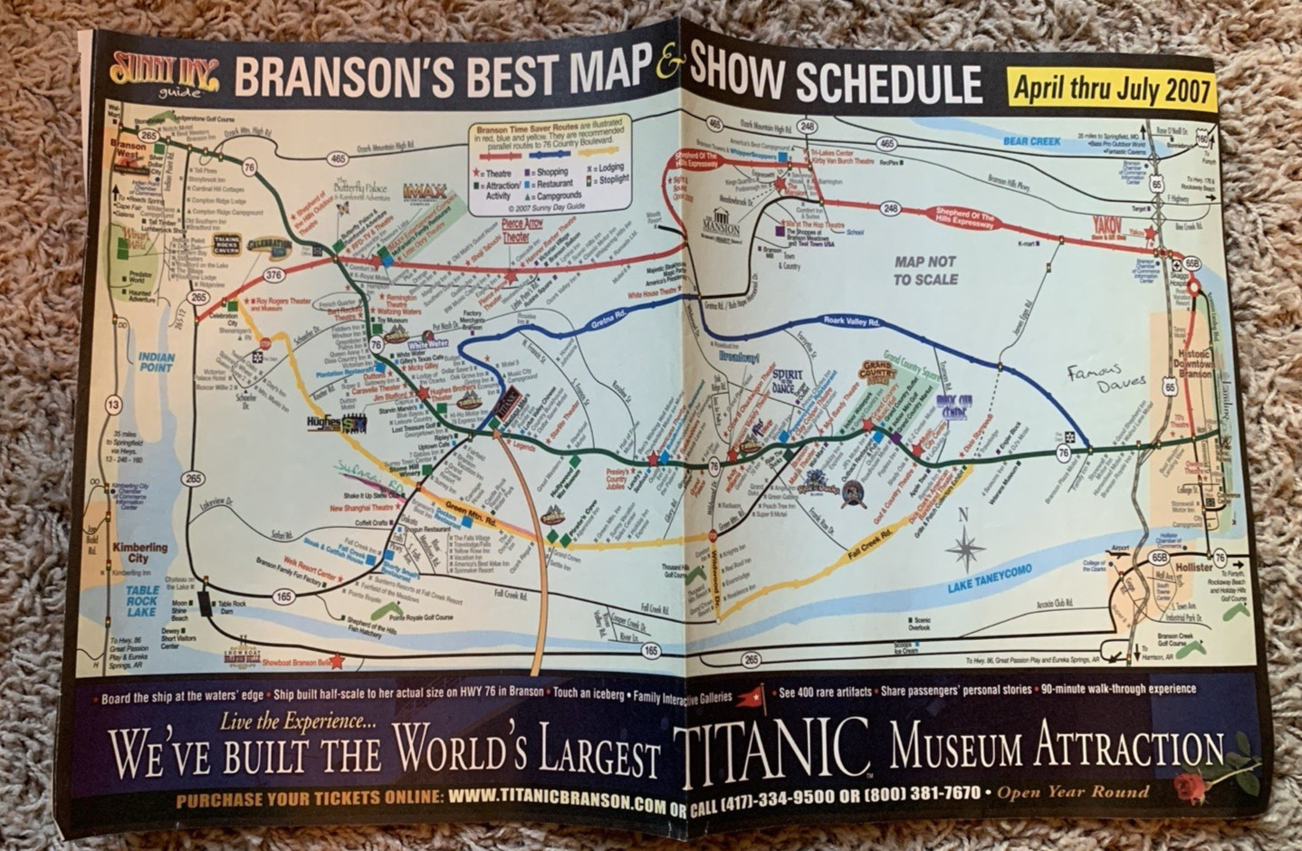 2007 Branson Missouri Map & Show Schedule Titanic Museum Yakov Smirnoff MO