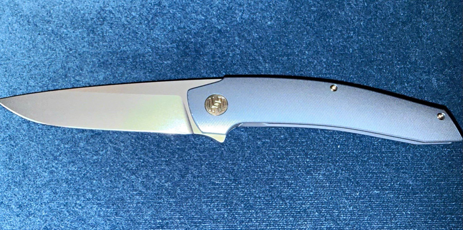 Hog House Knives Model T RWL-34 Drop Point Blue Titanium Frame Lock Knife