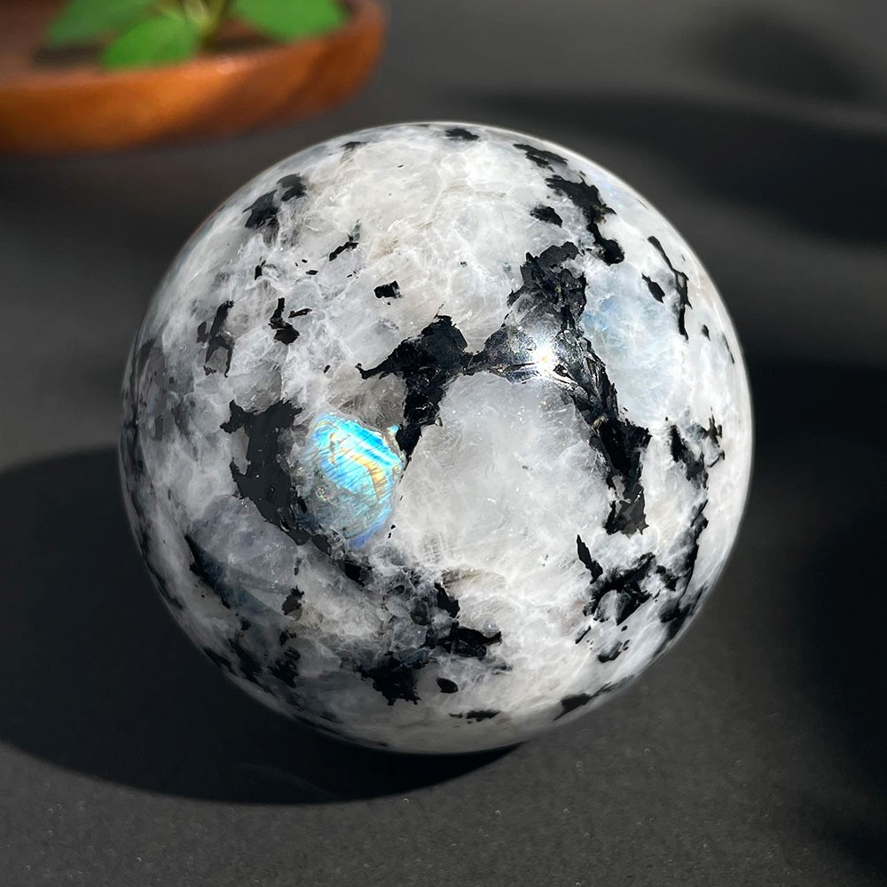 Natural Rainbow Moonstone Sphere Genuine Crystal Ball Black Tourmaline 62mm 357g