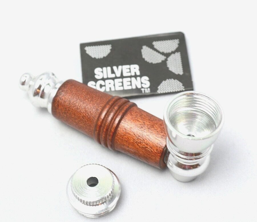 Metal Wood Sleeve Smoking Pipe w/Lid Tobacco Pipe Metal Bowl Wood Handle Pipes