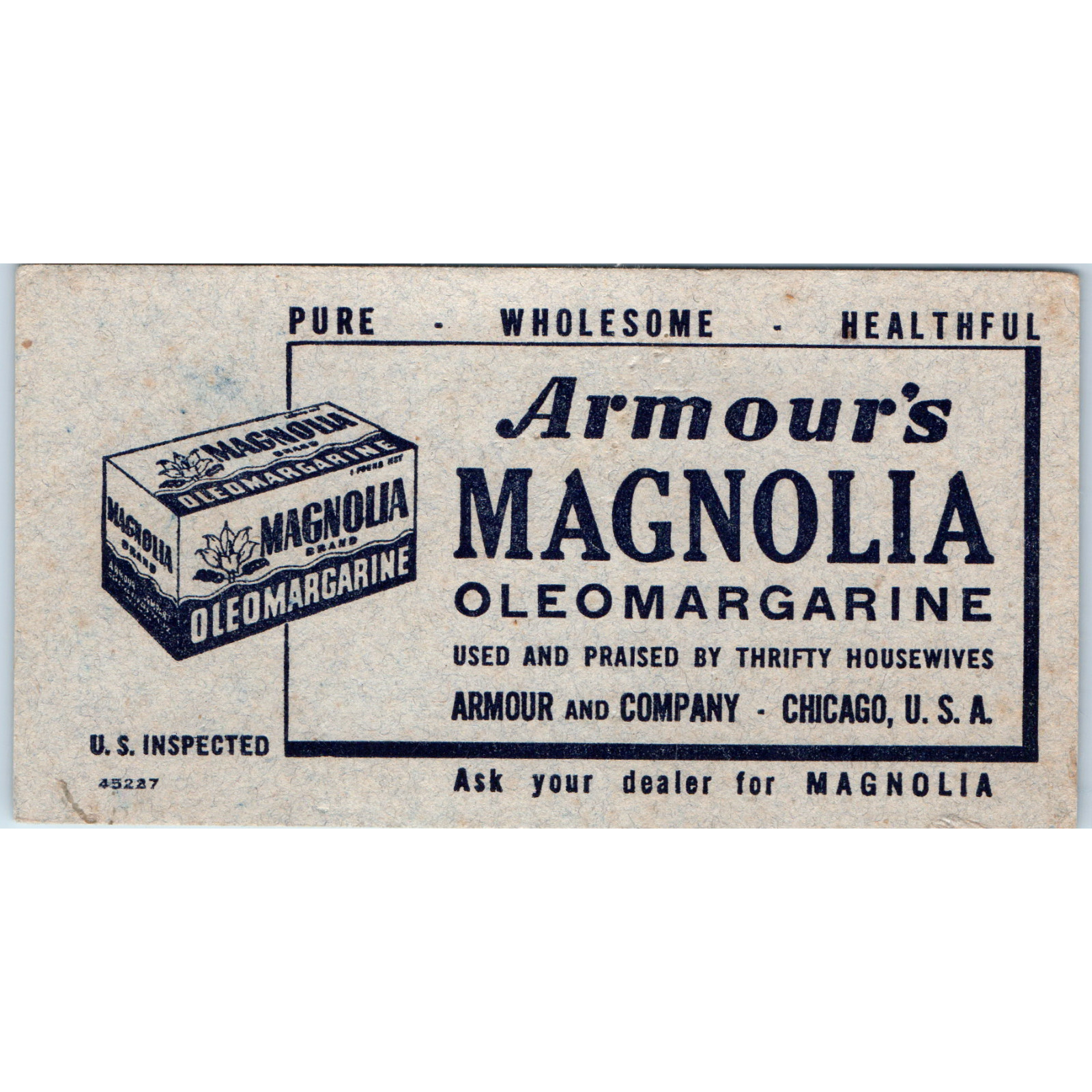 Vtg 1910s Chicago IL Armour\'s Magnolia Oleomargarine Advertising Card Insert