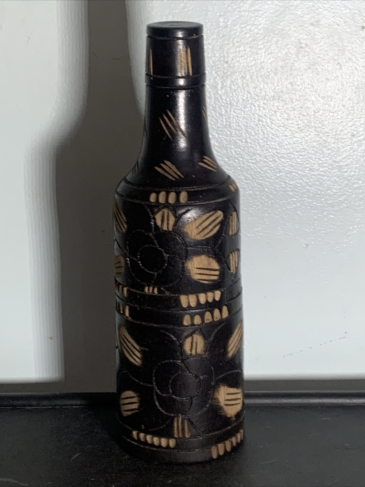 Vintage 13.5” Hand Carved Wood Wine Water Bottle Carrier Carafe Collectible