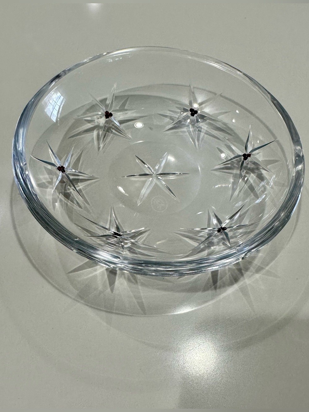 Ruckl Czech Bohemian Hand Cut Crystal Bowl Garnet Accents Stork Mark 6