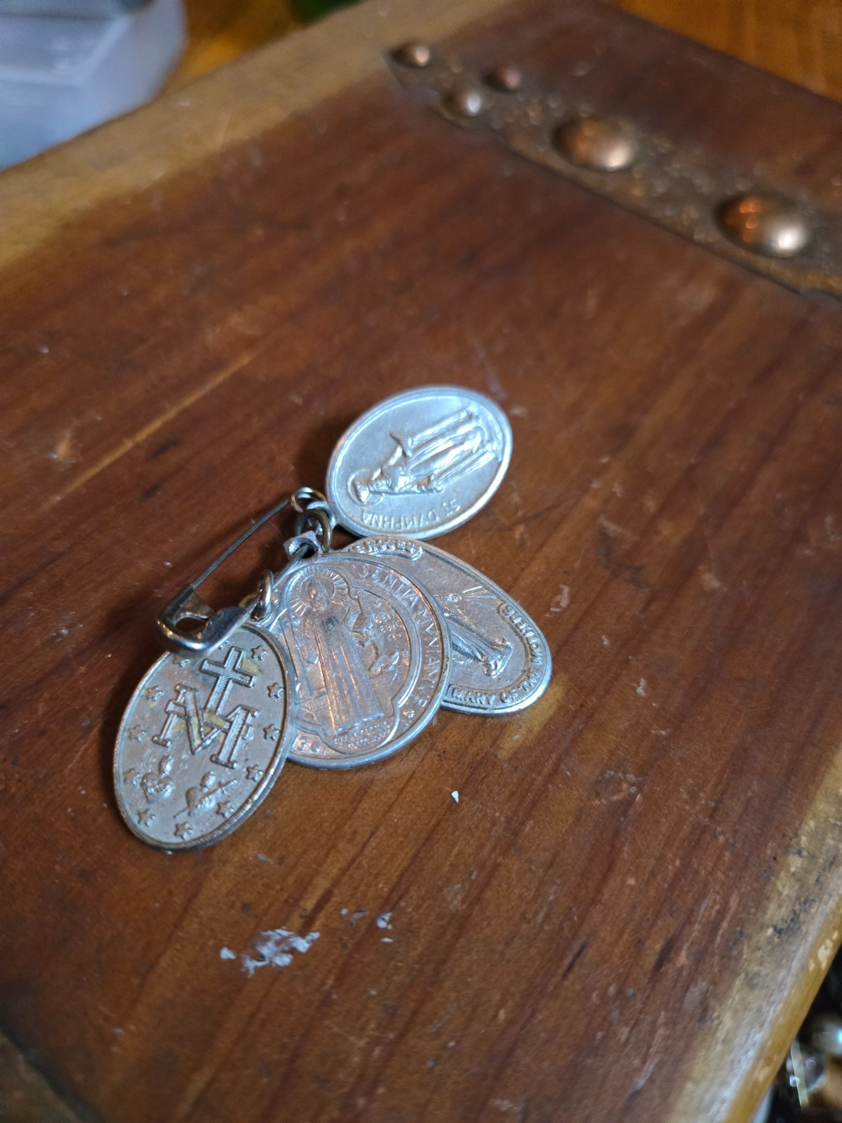 Lot Of 4 vtg Religious Charms Saints & Mother Mary Silver-tone Aluminum Charms