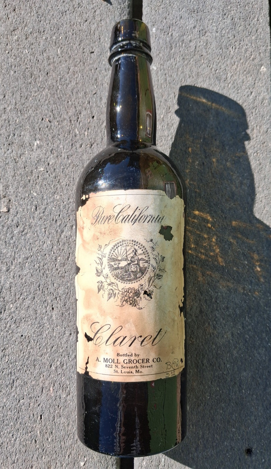 A. Moll Grocer St. Louis MO. antique wine bottle California Claret
