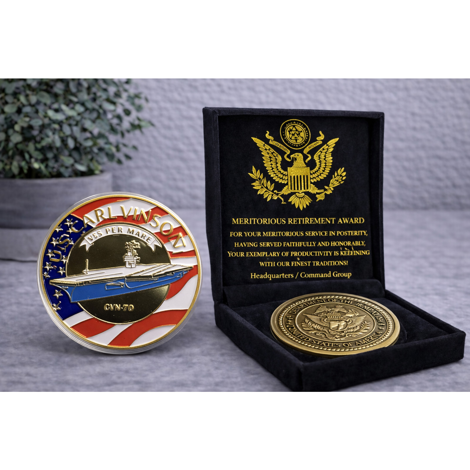 US NAVY - USS CARL VINSON CVN-70 Challenge Coinw/ Retirement Award
