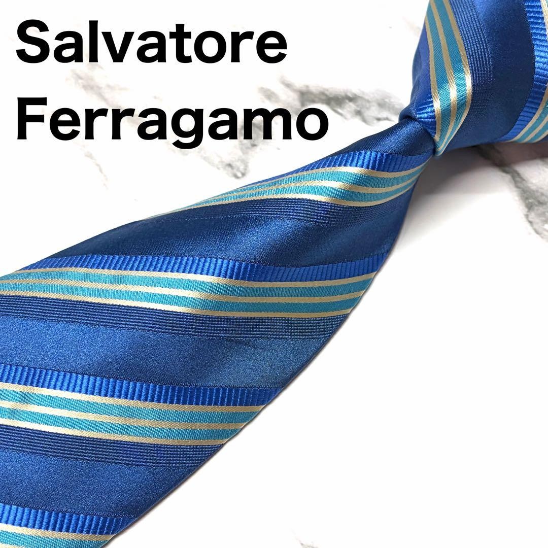 Salvatore Ferragamo Silk Tie Blue Stripe Regimental Necktie Made in Italy