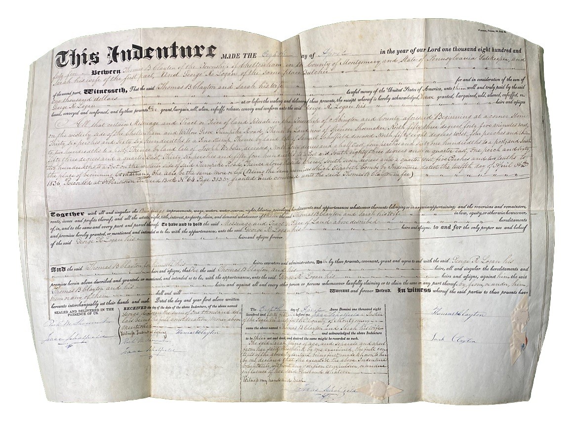 Arlington Township Montgomery County PA Antique 1845 Vellum Land Indenture Arlington Township Montgomery County PA Antique 1845 Vellum Land Indenture