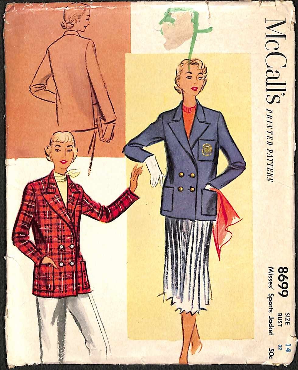Vintage 1950s Misses Sports Jackets McCall Sewing Pattern 8699 Bust 32 UC FF