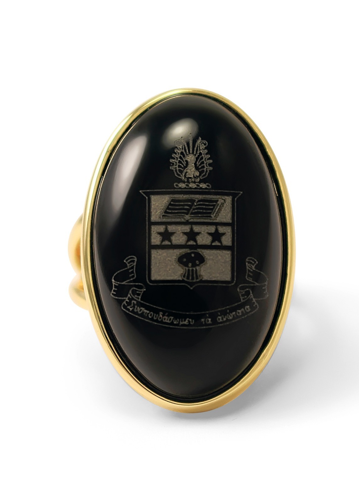 Alpha Chi Omega Sorority Duchess Ring - 14k Gold Plated & Black Onyx- New