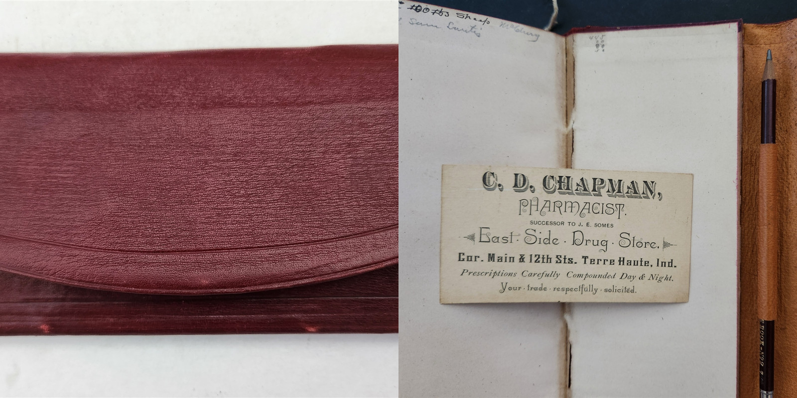 1895 antique DIARY argos in CHARLES D CHAPMAN pharmacist with BUSINESS CARD